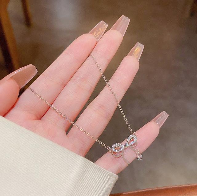 🌹NovaAmi🌹韓國雙層鑽石蝴蝶結鈦鋼項鍊