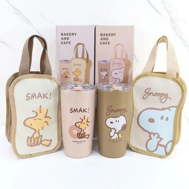 正版SNOOPY史努比 吐司造型 530ml 真空保溫杯提袋組保溫杯水壺 飲料袋#08/13