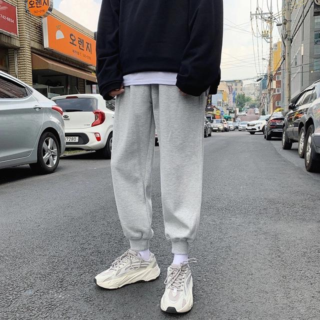 春季男士休闲裤宽松裤子男学生韩版纯色运动裤潮流九分裤束脚男裤