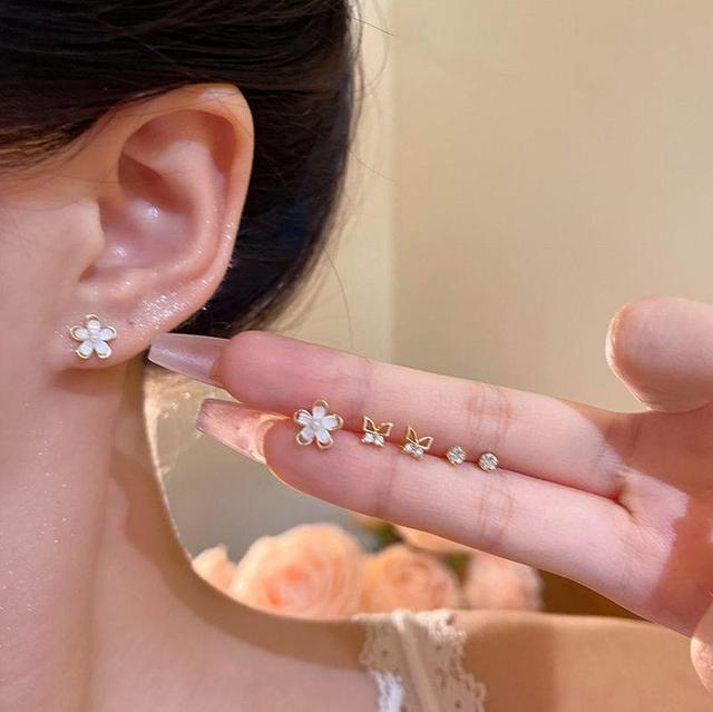 【長期團2026】【預購商品】【批發】韓系花朵蝴蝶鑲鑽三件式925銀針耳環 86663