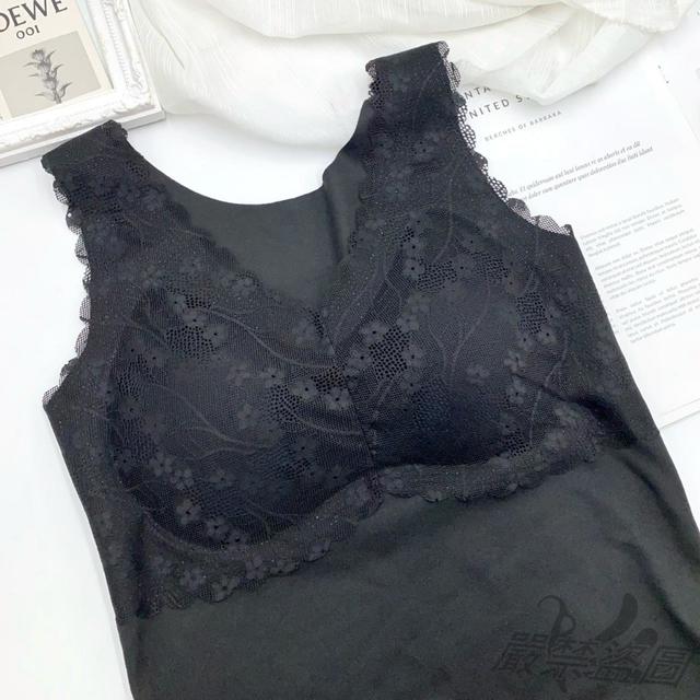廠商現貨德絨蕾絲保暖背心(HI015)【同色買一送一】經典黑／FREE SIZE