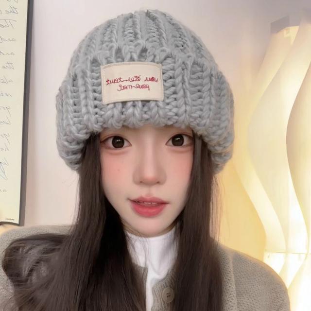 韓系貼布顯臉小大頭圍針織帽(預購)