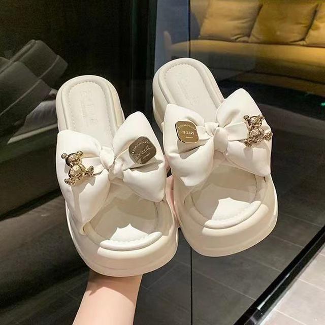 ins春夏高顏值大蝴蝶結小熊厚底鬆糕拖鞋(預購)