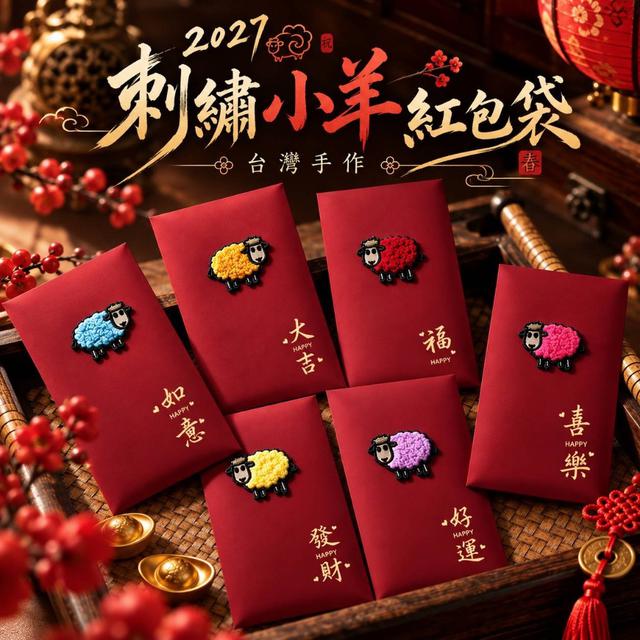 預購 2027台灣手作・刺繡小羊紅包袋（6入組）繁體版-10/28號中午12點結單