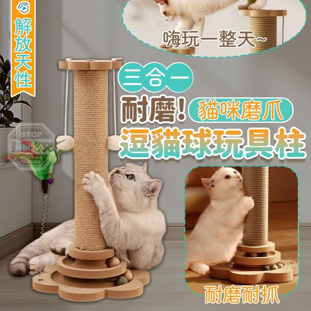 O  三合一貓咪磨爪耐磨逗貓球玩具柱-1/17結單