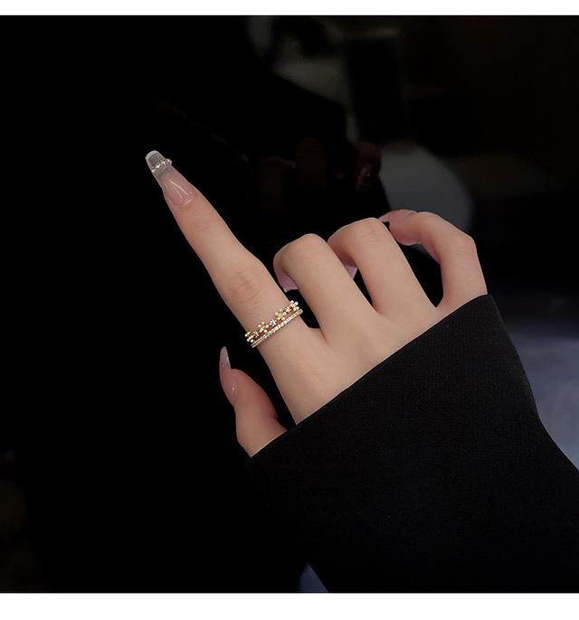 【824】精緻微鑲花朵珍珠戒指