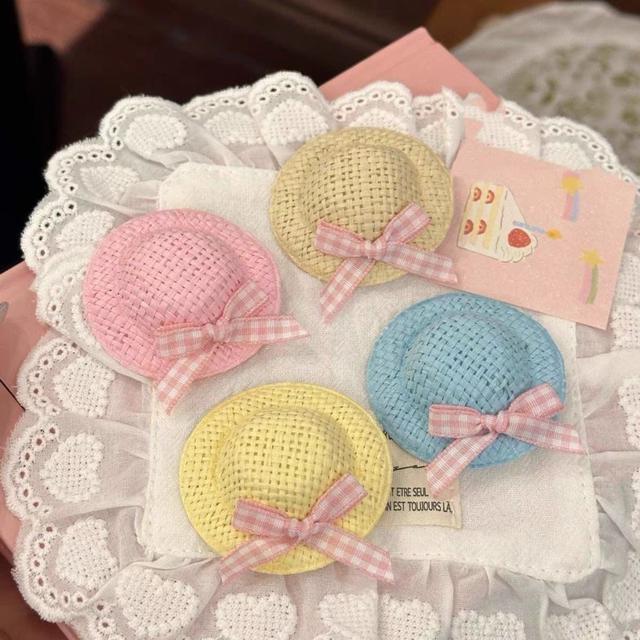 ins夏日迷你蝴蝶結編織草帽鴨嘴夾(預購)