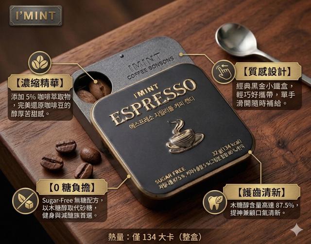預購 韓國 I'MINT 濃縮義式咖啡木糖醇咖啡糖32g -4/21下午3點收單