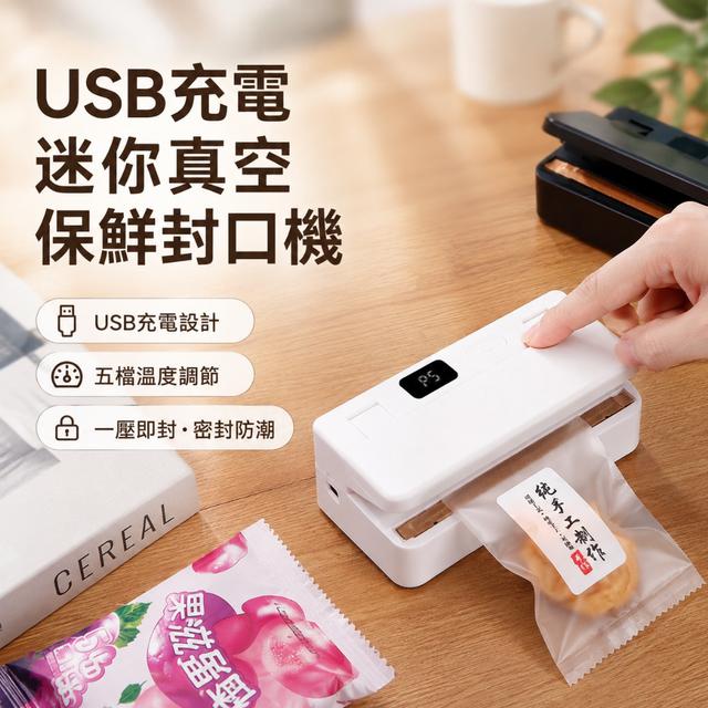 預購 USB充電迷你真空保鮮封口機【2色可選 (缺色隨機)】-8/11下午3點收單