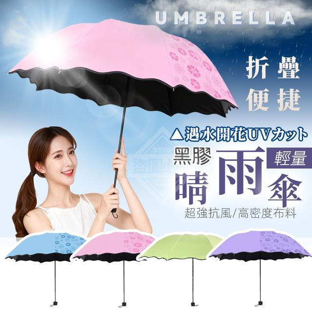 【預購商品】【1115結單】【批發】遇水開花 UV カット黑膠折疊便攜輕量晴雨傘 251111-08