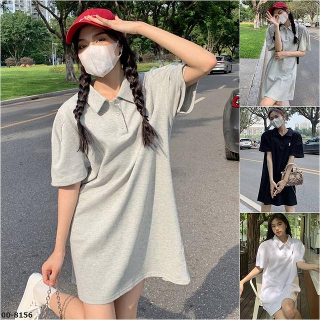 【預購】【0506結單】【批發】8156 夏季大碼 刺繡翻領泡泡袖連衣裙