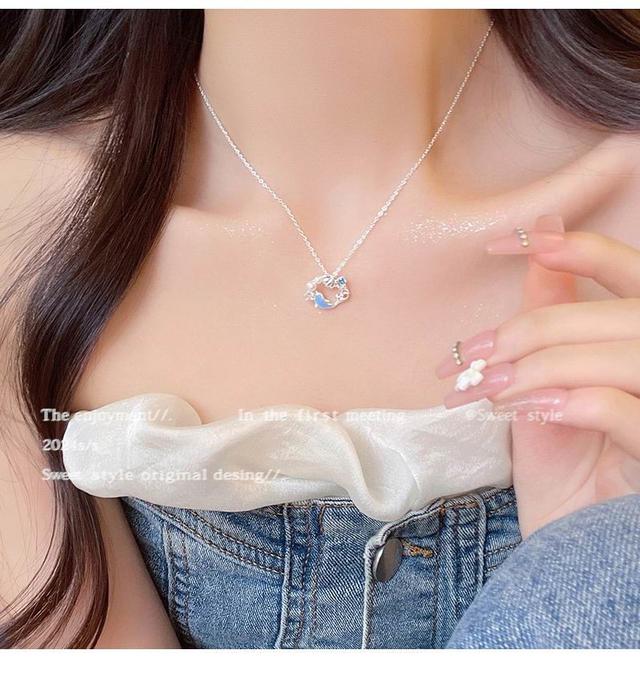 【長期團2025】【預購商品】【批發】韓系海洋之心海豚鑲鑽珍珠鎖骨項鍊 86057