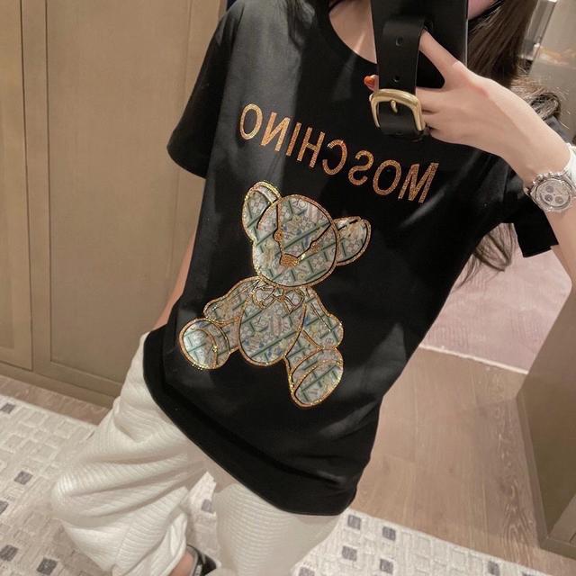 潮牌燙鑽小熊短袖