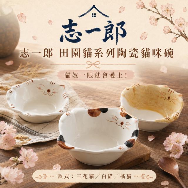 志一郎🌸釉下彩田園貓咪陶瓷碗【三花貓／白貓／橘貓】-8/18下午3點收單