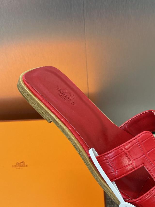 Hermes 春夏经典款 Oran 拼色工字拖女鞋  H家平底圆头露趾果