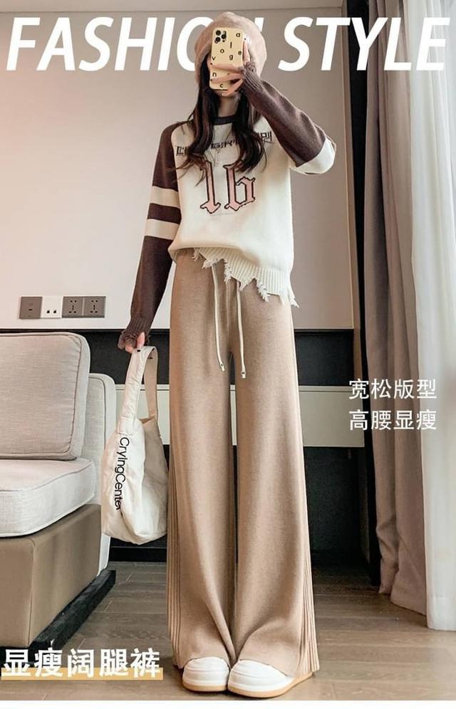 【預購】【0905結單】【批發】秋款加厚側邊坑條壓褶垂墜闊腿褲