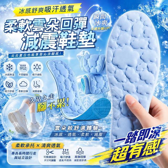 【預購商品】【0723結單】【批發】冰感舒爽 透氣吸汗 柔軟雲朵回彈減震鞋墊4雙 260722-05
