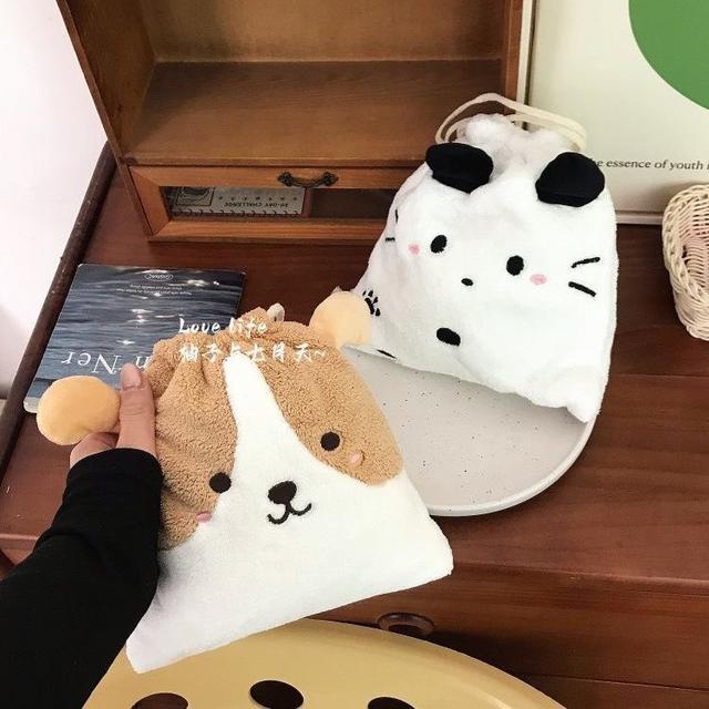 可愛動物刺繡毛絨束口袋（預購）