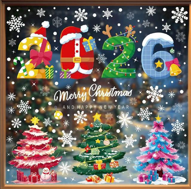 G3463-2026聖誕節佈置玻璃貼靜電貼4入包