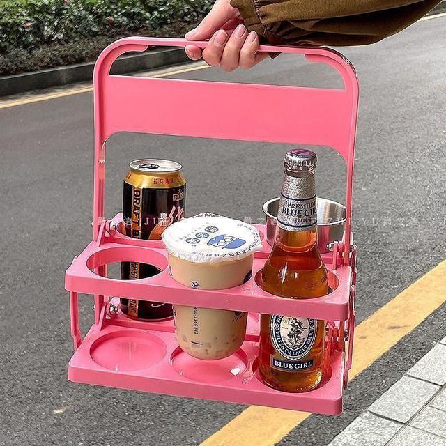 ins復古彩色飲料啤酒杯架手提摺疊籃（預購）