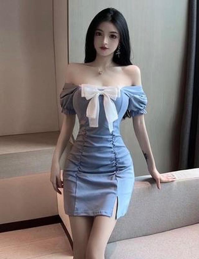 🌹NovaAmi🌹蝴蝶結裝飾方領包臀連衣裙