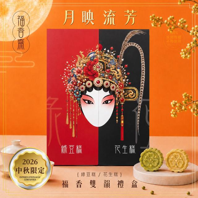 預購 福香齋® 2026中秋典藏 月映流芳｜福香雙韻禮盒 20入 (附提袋)-7/22號中午12點結單