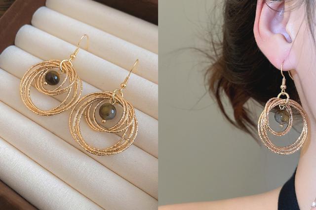 [韓國飾品連線] 正韓 復古個性虎眼石圓形吊墜耳勾 📍韓國連線預購收單日：4/19