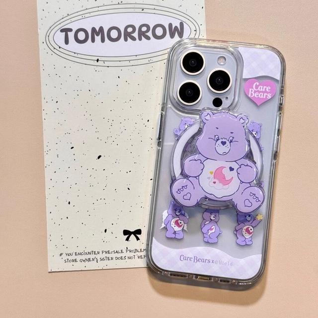 可愛九宮格紫色彩虹熊手機殼支架(預購)