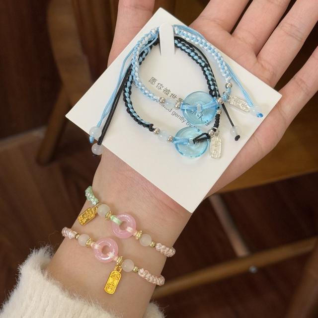 ins桃之夭夭百搭情侶閨蜜平安扣編織手繩(預購)