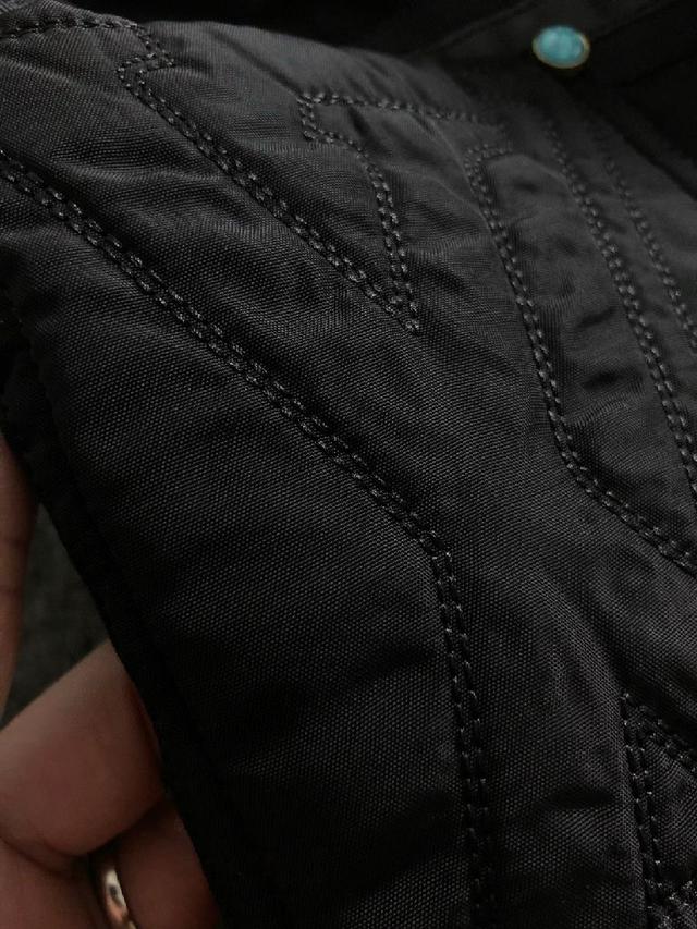 25顶级黑色绿祖母装饰件原版五金真皮领口拼接立领夹克