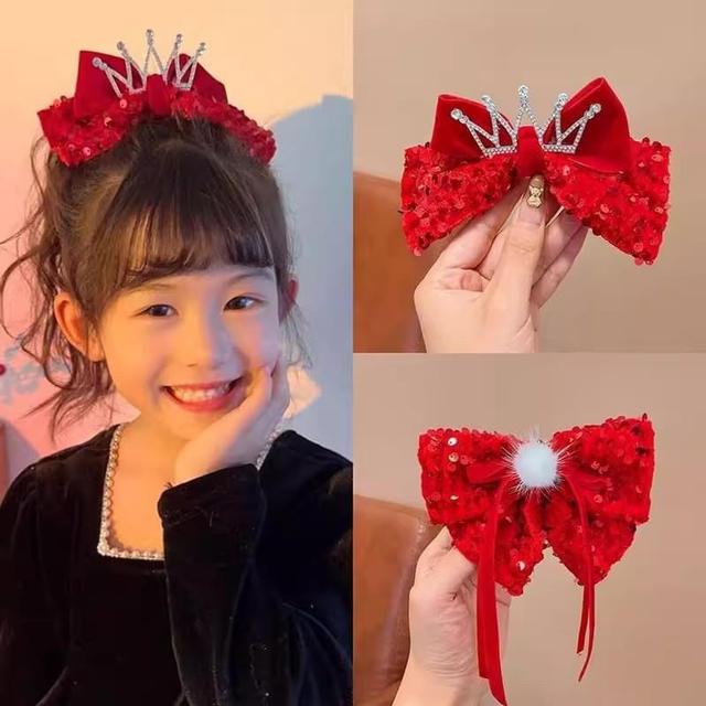 【預購】【1219結單】【批發】女童喜慶過新年 拜年紅色大蝴蝶結髮夾2入 H554