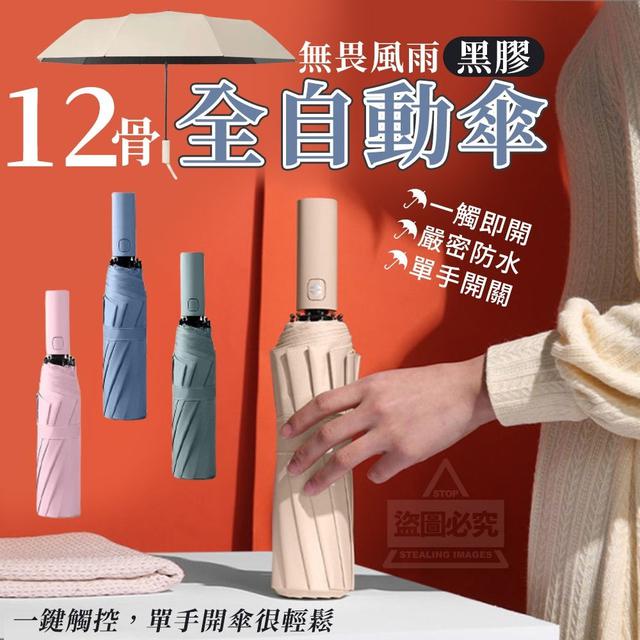 【預購】【0825結單】【批發】無畏風雨-12骨黑膠全自動傘