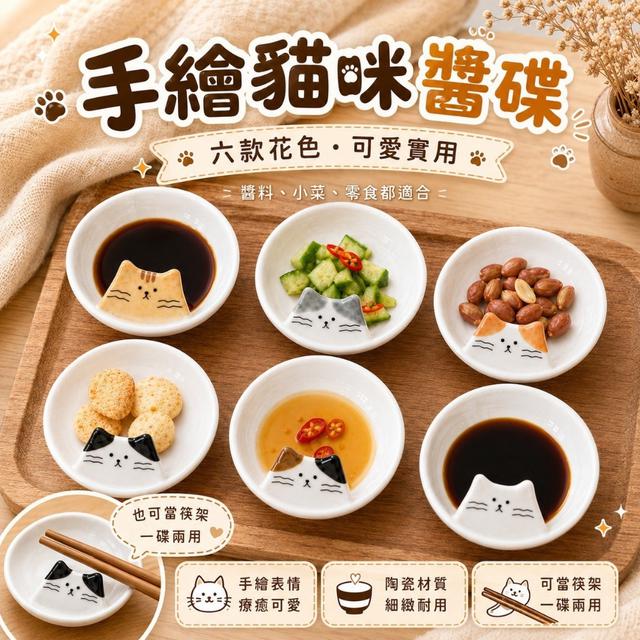 陶瓷手繪貓咪醬碟🐱《同款一組3件》-7/8號中午12點結單