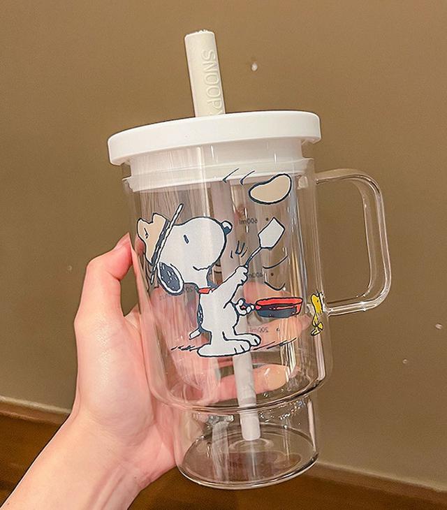 高顏值史努比大容量玻璃吸管杯(預購)