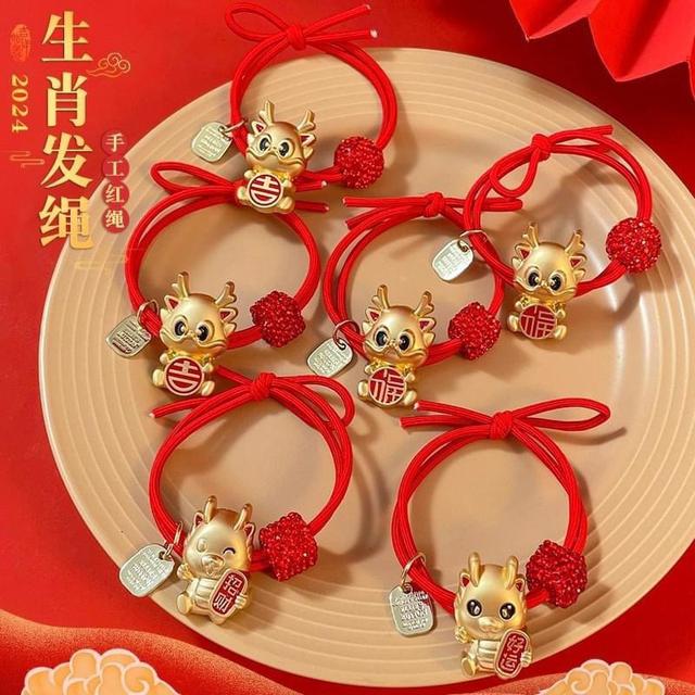 【預購商品】【0109結單】【批發】2024年龍年-紅色好運髮繩10入 H569