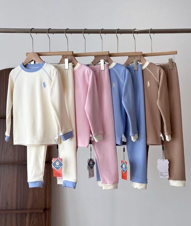 K1449-Polo小馬兒童德絨拼色家居服套裝