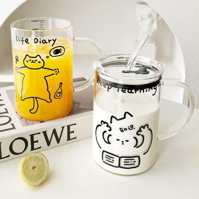 ins新款貓咪大容量帶蓋吸管杯(預購)