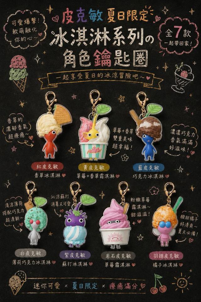 【預購商品】【0728結單】【批發】皮克敏 夏日限定冰淇淋系列の角色鑰匙圈7隻 260726-20