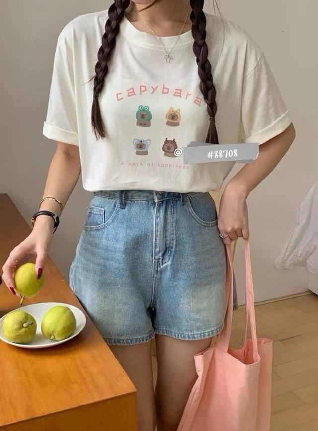 韓系可愛戴帽卡皮巴拉印圖T(預購)