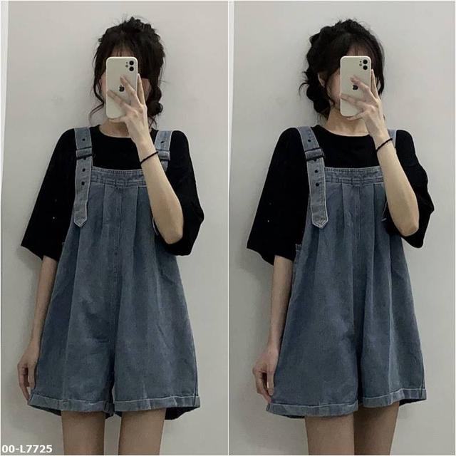 【預購】【0518結單】【批發】夏季大碼-寬鬆顯瘦背帶牛仔短褲 L7725
