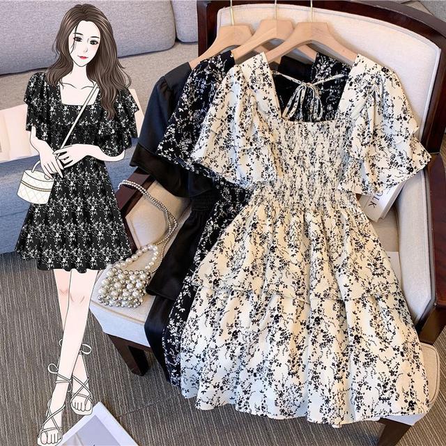 法式大碼雪紡碎花連身裙(預購)