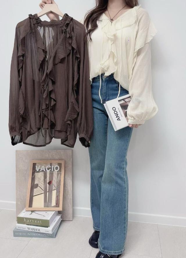 【預購商品】【0911結單】【批發】正韓 慵懶荷葉垂領上衣 090703♨️正韓服飾♨️