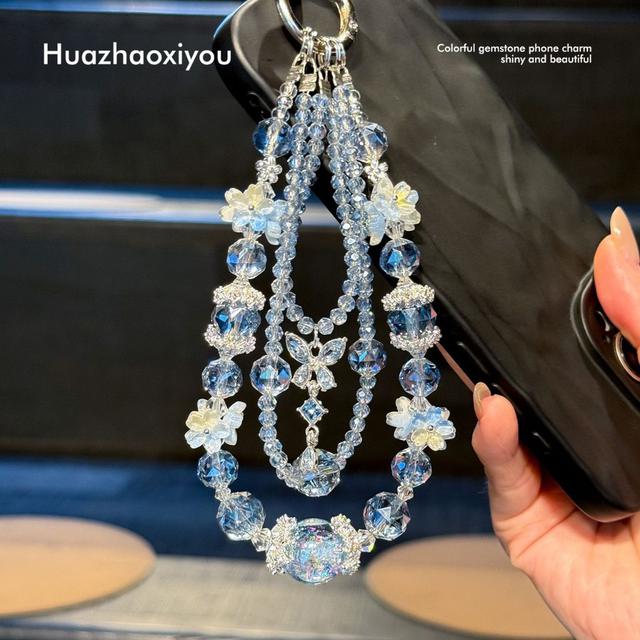 花朝重工蝴蝶爆閃三圈水晶手機鏈(預購)