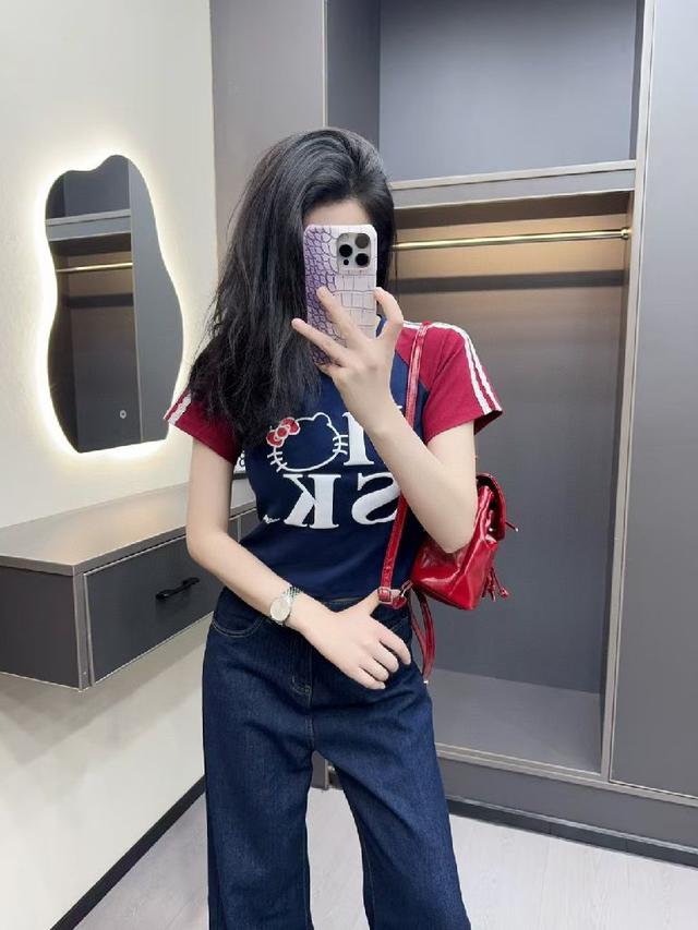 卡通❤️印花猫咪短袖T恤 美式辣妹款～俏皮可爱