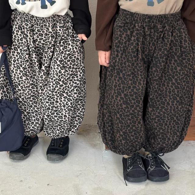G00503 2025新款兒童秋季休閑褲寶寶洋氣豹紋九分褲男女童森系復古燈籠褲
