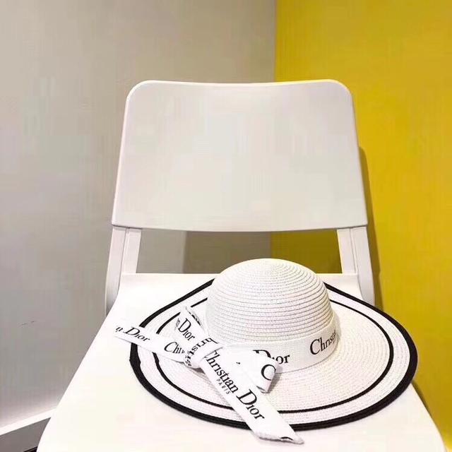 迪奥黑白条纹拼接大檐帽