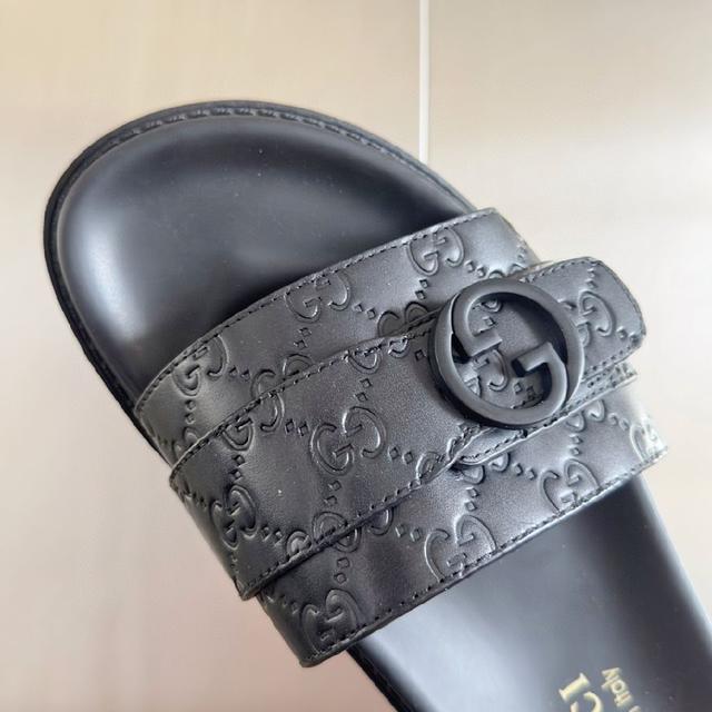 2025Gucci 古奇 夏季新款 双G 老花 夹脚 一字拖 交叉凉鞋 厚底